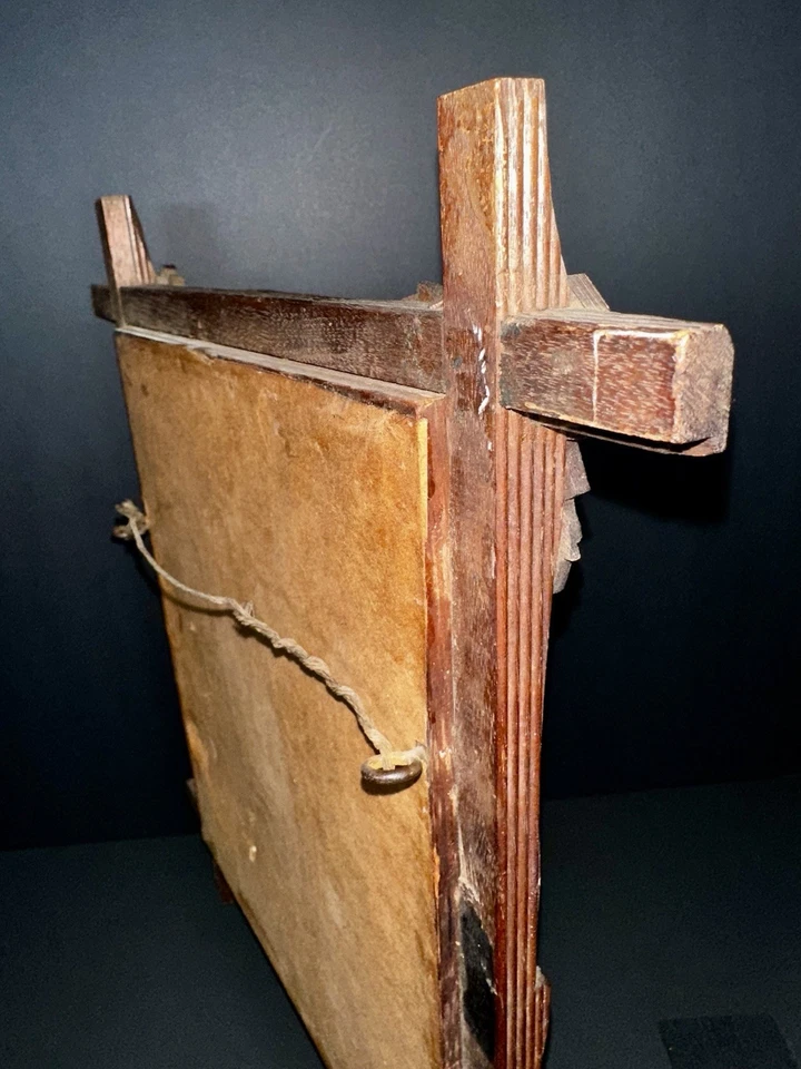 ANTIGA Arte de Vagabundo Esculpida Moldura Poinsétia Ponto de Agulha Arte Folclórica Vitoriana Madeira - Imagem 4 de 4