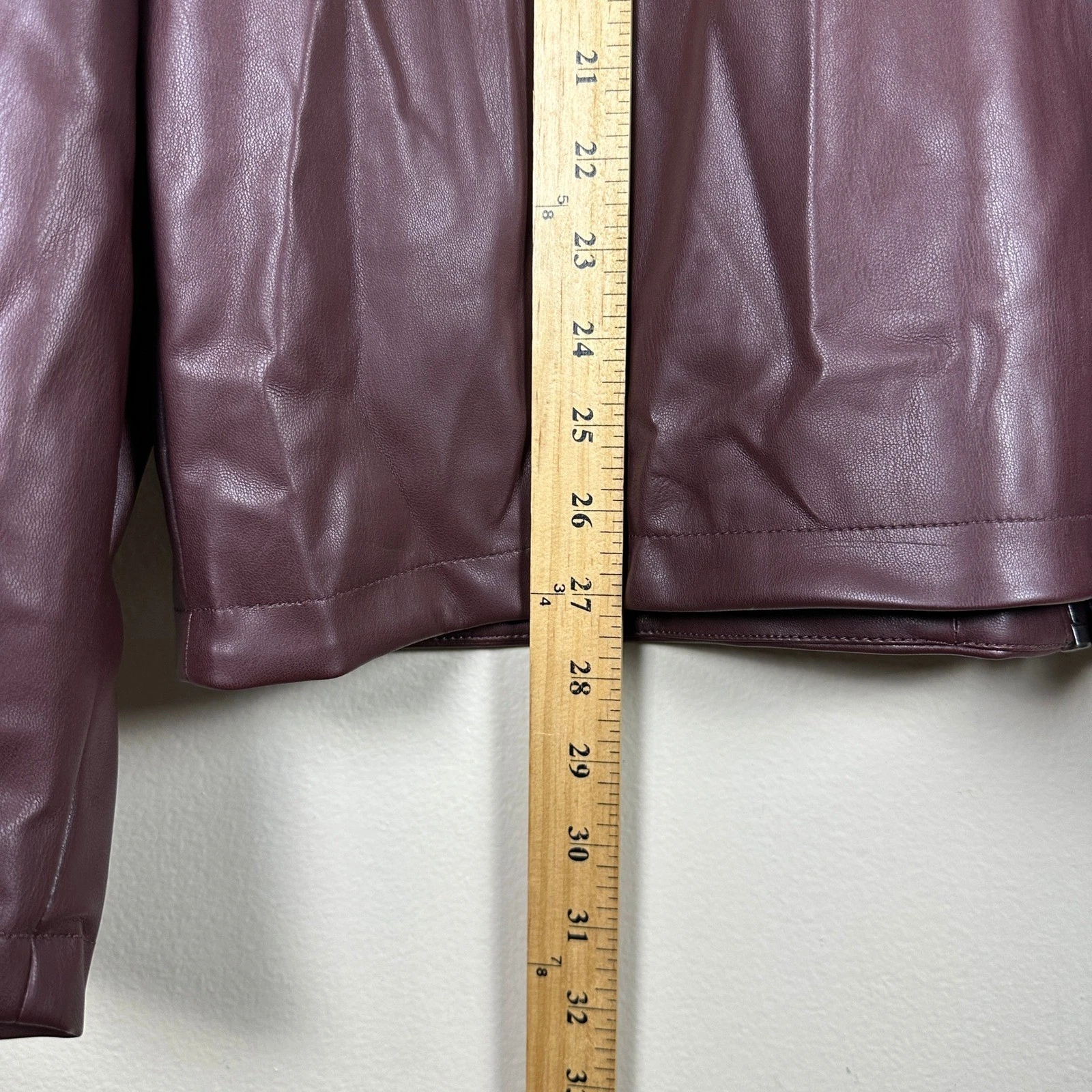 J.Ferrar Men's XL Jacket Burgundy Faux Leather Full Zip Moto Multi-Pocket NEW image 3