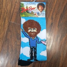 Bob Ross Crew Socks Happy Clouds One Size NWT Novelty. The Joy of Painting.