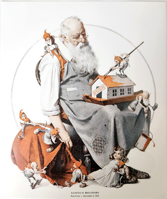 Santas Helpers Elves Claus Toys Christmas Norman Rockwell 1990 Book Print Art
