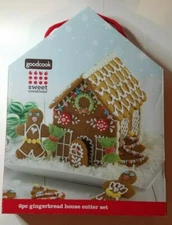 6 Pc Gingerbread House Cutter Set Front, Side, Roof, Door, Tree & Man w/ Recipe
