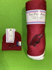 VTG Arkansas Razorbacks Two Feet Ahead Baby Cap & Blanket Made In USA 30”x 35”