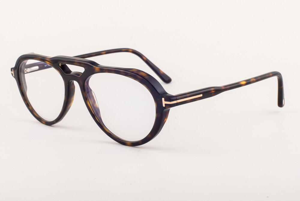 Tom Ford 5760 052 Dark Havana / Blue Block Eyeglasses + Brown Clip
