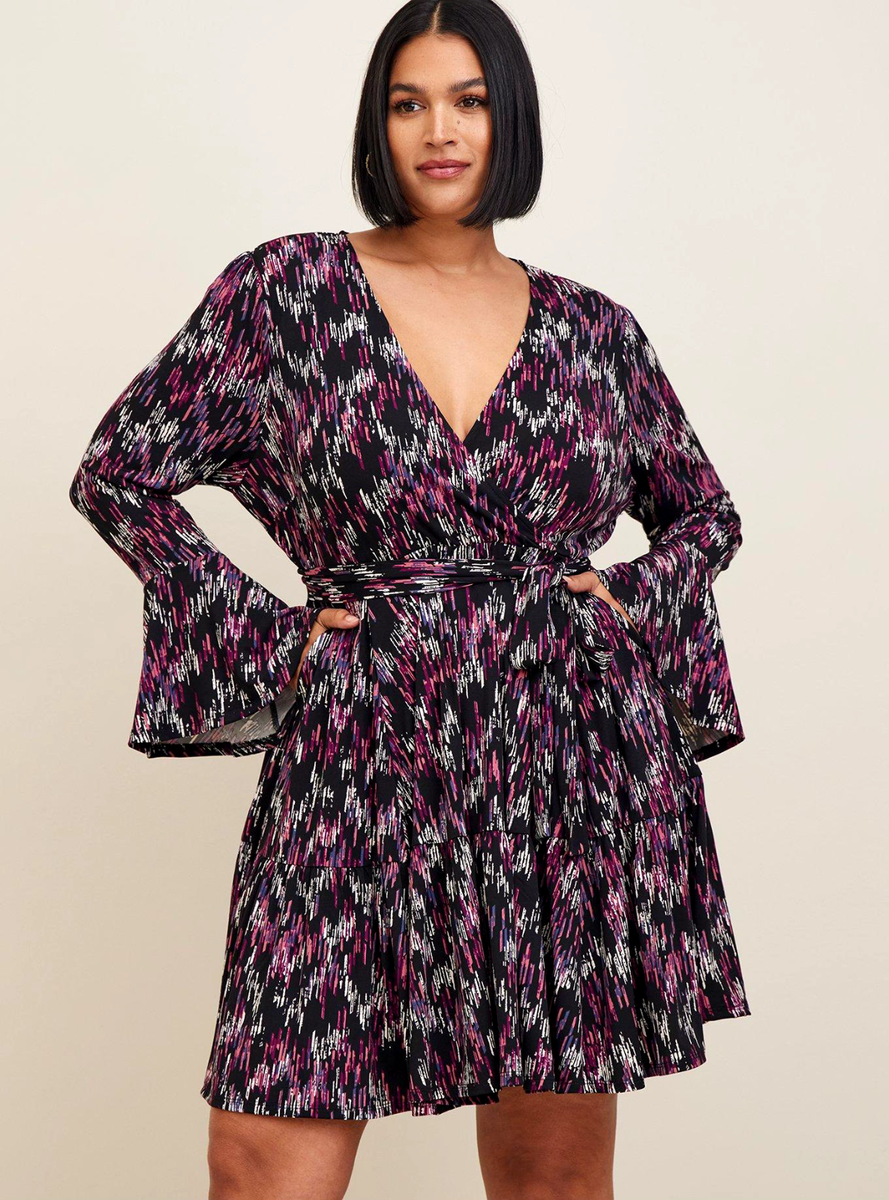 Torrid Mini Studio Knit Tiered Dress black/Purple Geometric sz 0 12 Large NWT