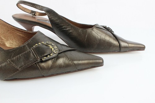 FUGITIVE Zapatos Abierto Puntiagudos de Piel Marrón Bronce T 40 Muy Buen Estado - Imagen 4 de 12