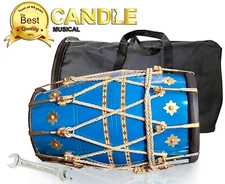 SPECIAL DHOLAK DRUM ROPE + BOLT TUNED~NATURAL WOOD COLOR POLISH~HAND MADE INDIAN