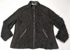 JAMIE SADOCK Women XL Black Fringe Fuzzy Full Zip Long Sleeve Jacket