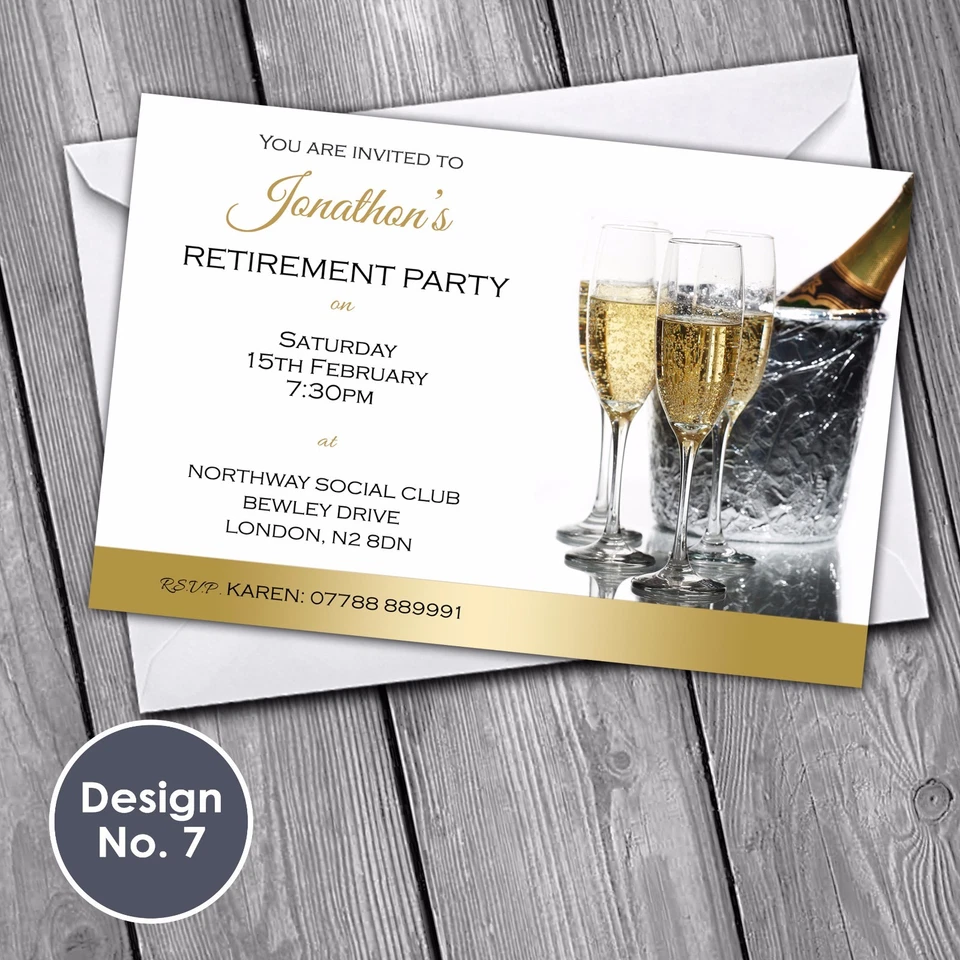 Personalised Retirement Invitations Party Invites with FREE envelopes - Image 4 of 4