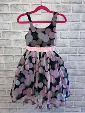 NWT JUSTICE GIRLS POLKA DOT DRESS PINK GREY AND BLACK GIRLS 6 PINK SASH TIE SEQU