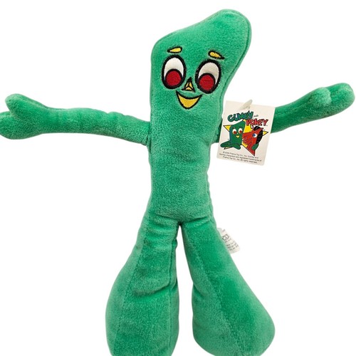 Vintage Peluche 2000 12" Gumby verde posabile con braccio pieghevole Gumby Pokey con etichetta