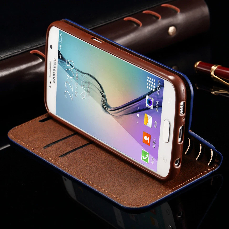 Smooth kickstand Classic Leather Wallet Case Card Book Cover For Samsung - Image 4 of 4