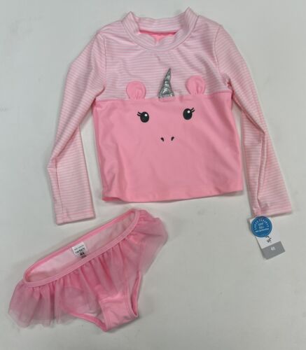 NWT Carter's Unicorn Rash Guard Set Toddler Swimsuit 2pc Girls UPF 50+ Size 4T - Picture 1 of 8