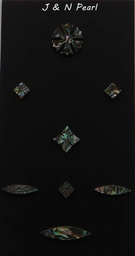 Green Abalone Heart 42 Snowflake Inlay Set for Martin Style Guitar Fingerboard