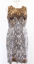 Ann Taylor Cheetah Lace Print Abstract Sheath Dress Size 4 Sleeveless Black