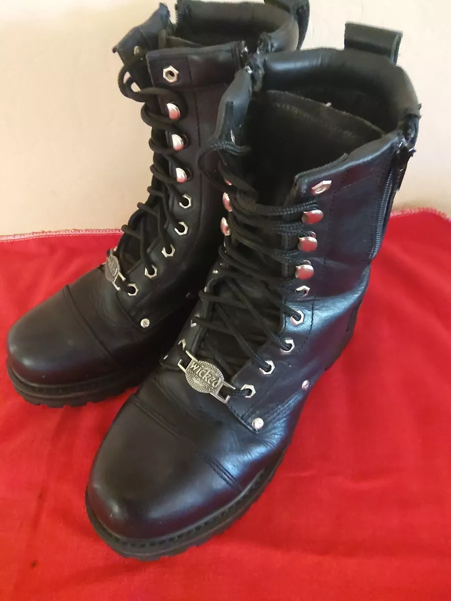 Mens biker top boots black