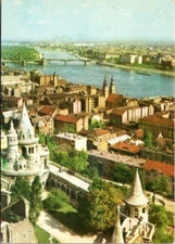 BUDAPEST birds eye view c1968 4x6 Castle and Bridge Postcard