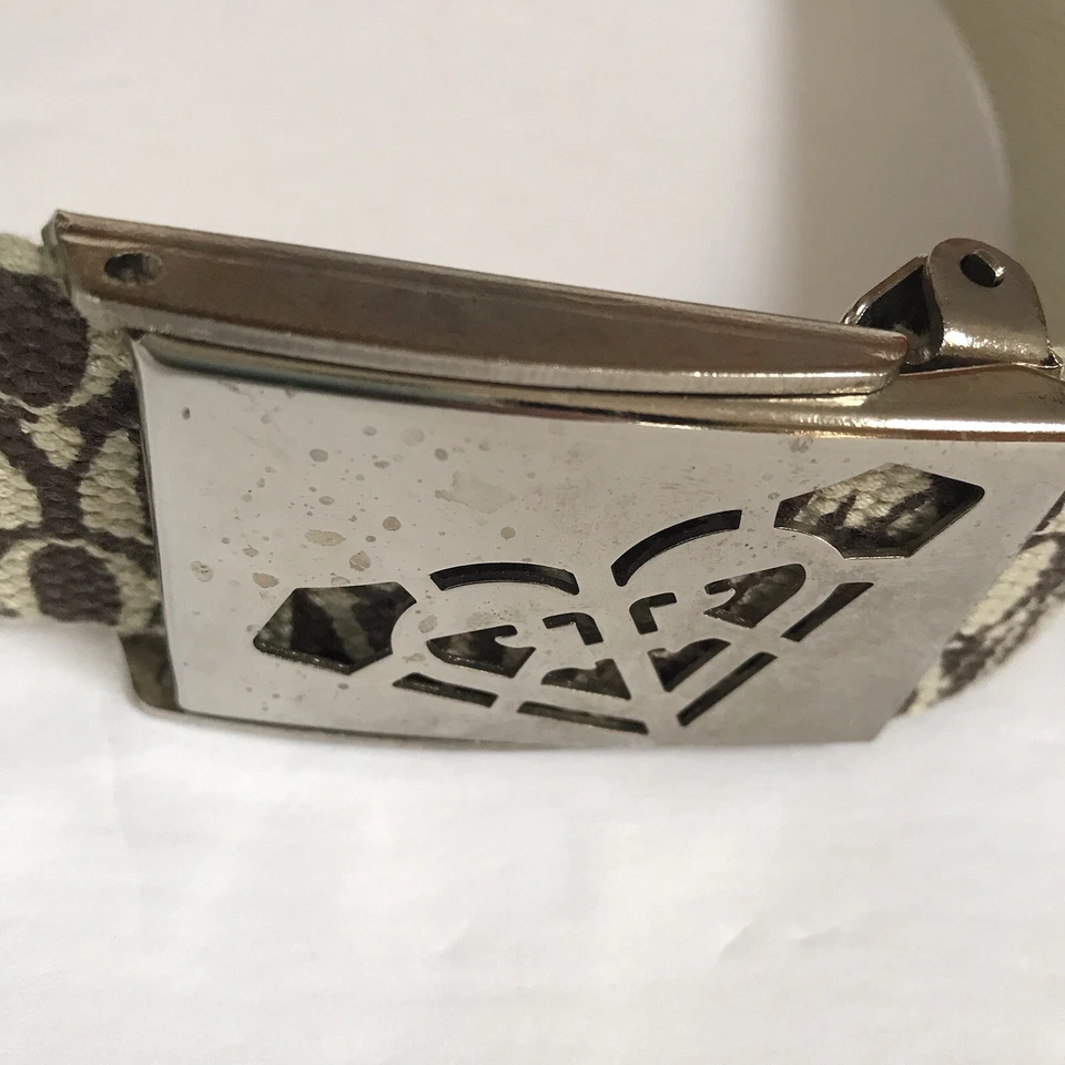 Roxy Belt Canvas Woven Small Brown Cream Buckle Logo Spellout Surfer Girl Y2K - Image 2 of 4