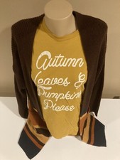 Women’s Long Burgundy Fall Colors Sweater Size M ~ W/Gold Pumpkin Leaves Shirt