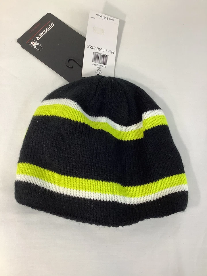 Boné Spyder Ski Beanie - Preto, branco e amarelo equipamento esportivo de inverno - Imagem 3 de 4