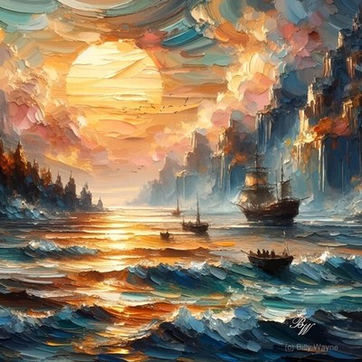 Abstract Oil Texture Evening By The Sea 4