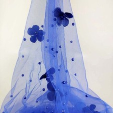 Mesh Lace Fabric 3D Flower Pearl Beaded Tulle Soft Net Wedding Background Cloth