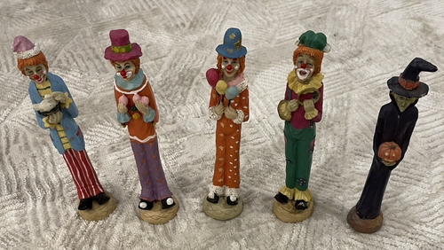 Set of 5 Tall Skinny Thin Vintage Resin Clown Figurines Painted Face 7.5" VG - Picture 8 of 12