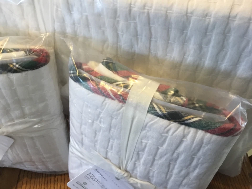 Edredón Pottery Barn Stewart Pick Stitch completo/queen + 2 fundas estándar Nip Foto 2 de 4