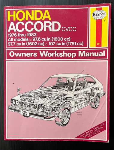 1976 1977 1978 1980 1981 Honda Accord Owner's Workshop Service Manual  Haynes
