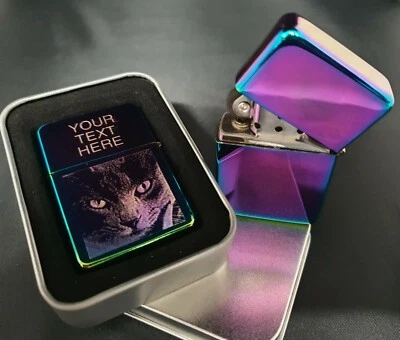 ENGRAVED WITH YOUR PHOTO LOGO Rainbow Personalised Lighter Christmas gift