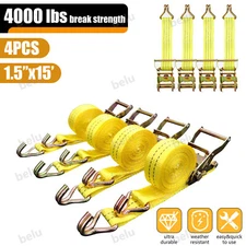 4PACK New 1.5" x 15' 4000 lb Ratchet Straps J Hook Heavy Duty Tie Downs