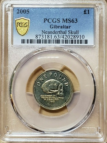 2005 Gibraltar Neanderthal Skull 1 Pound PCGS MS63