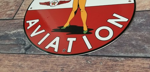 VINTAGE TEXACO GASOLINE PORCELAIN MILITARY SERVICE P51 WW2 AIRPLANE GAS OIL SIGN - Picture 7 of 12