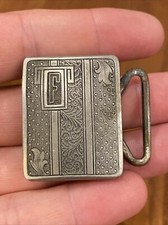 Antique SILVER PLATED PATD BELT BUCKLE LEAF MOTIF Fine Details Art Deco Mono F