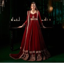 Bollywood Look Faux Georgette Gown Bottom With Maroon Dupatta For Function Wear
