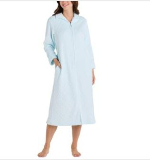 Miss Elaine Women's Blue Long Zip-Front Fleece Robe M