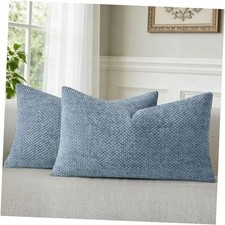Chenille Throw Pillow Covers 12x20 Inch Pack of 2 20" x 12" Pack of 2 Blue