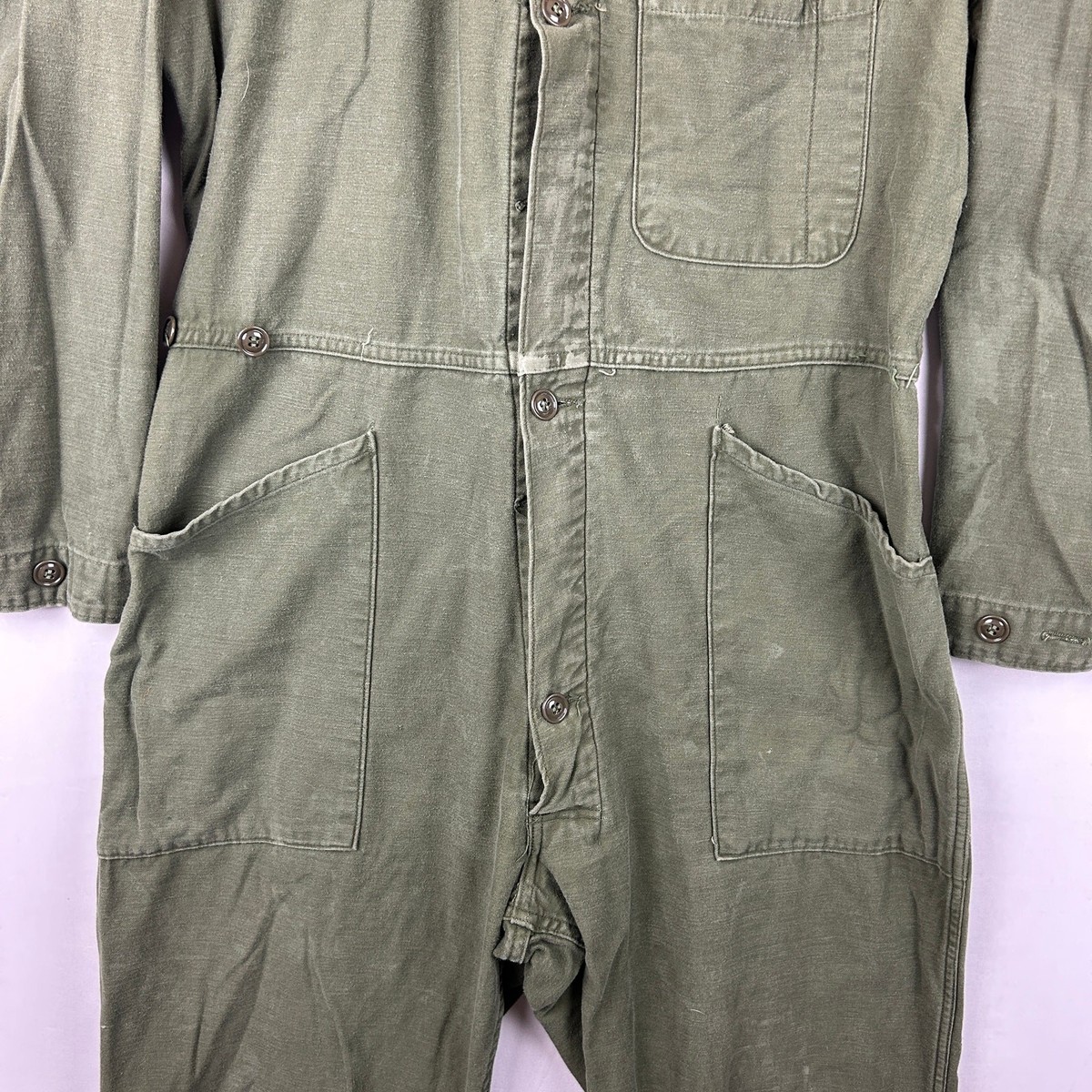 Army Military Sateen Coveralls Type I OD Green Vintage 1980