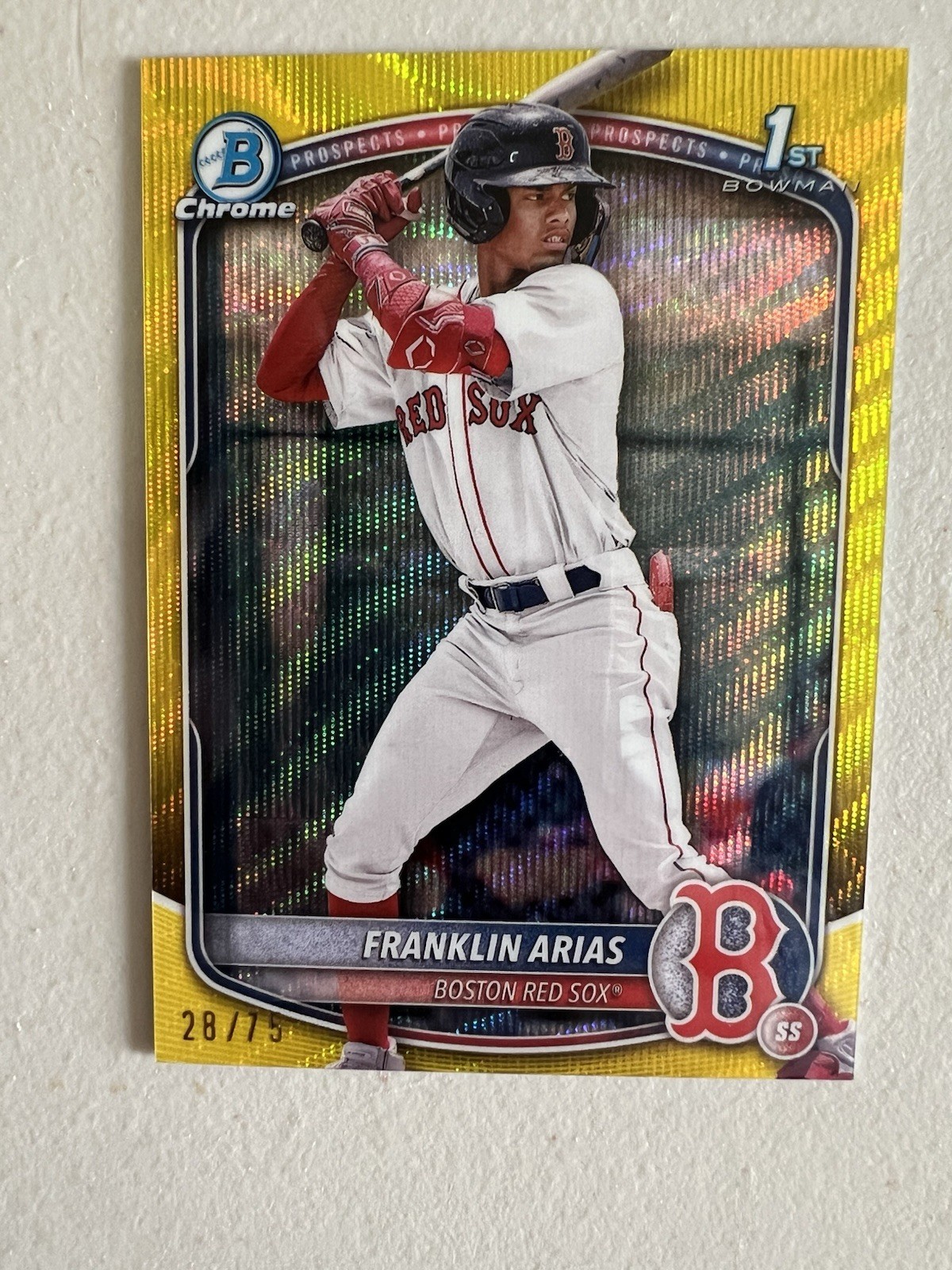 2025 Bowman - 1st Chrome  Franklin Arias #BCP-67 Yellow Wave /75 Red Sox Hot