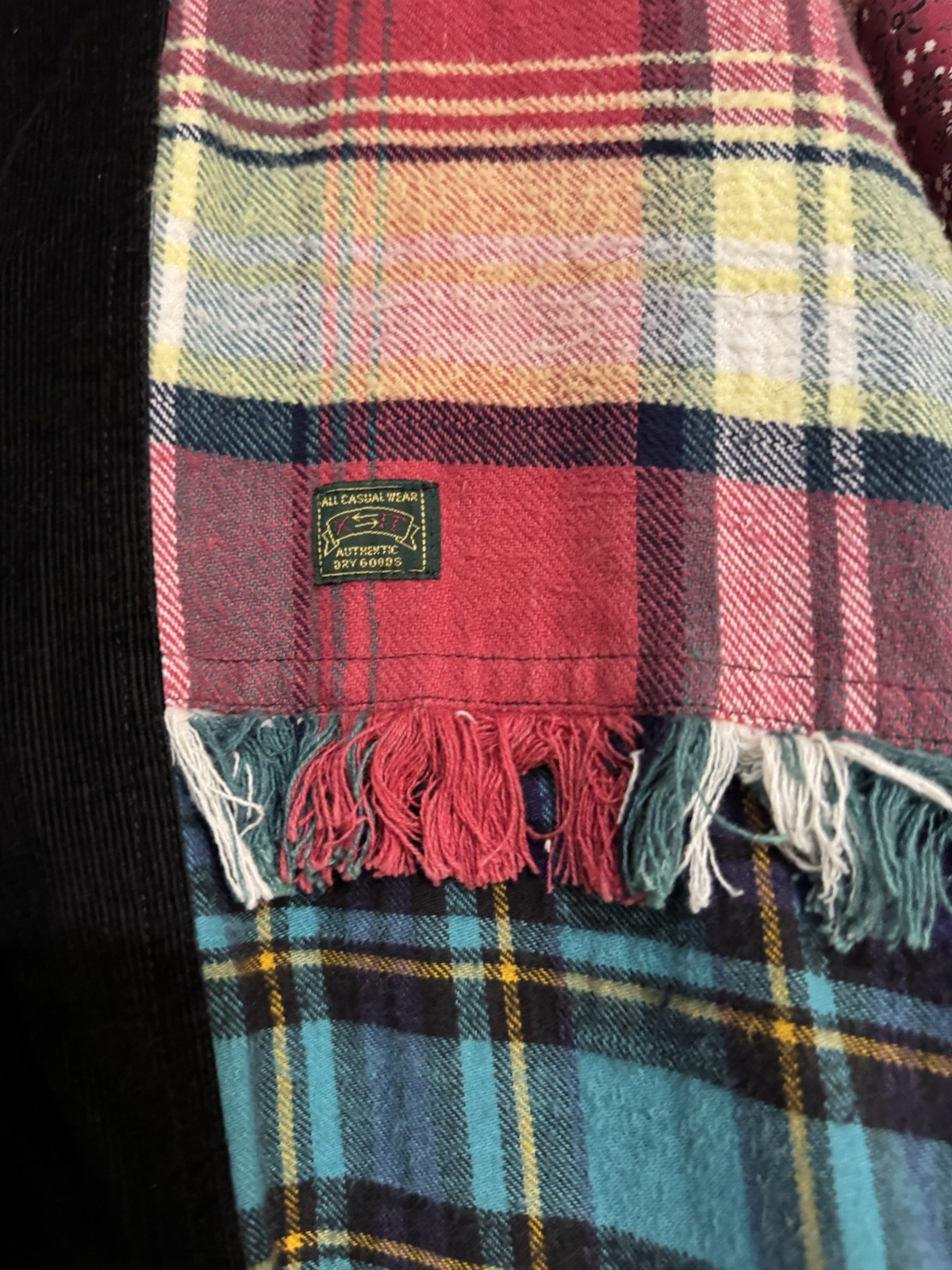 Boho Patchwork Plaid Flannel Shirt  Button Fringe… - image 4