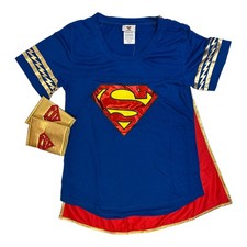Supergirl Women's T-Shirt, Removable Cape, Glasses Wrist Cuffs Costume Set M