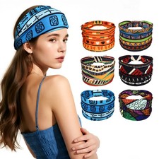 6 Pack Women Bohemian Printed Yoga Sport Headbands Elastic Cotton Wide Hairband