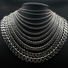 925 Sterling Silver Cuban Chain Necklace, Handmade Solid Italian, Gift for Men's
