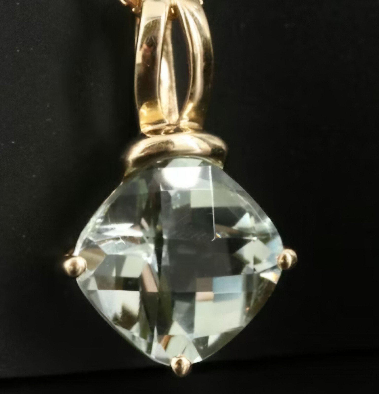 14K Solid Gold LightGreen Square Checkerboard Fac… - image 1