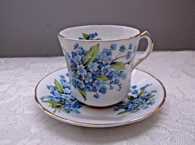 VTG Royal Windsor Demitasse Bone China Teacup and Saucer Forget me Nots