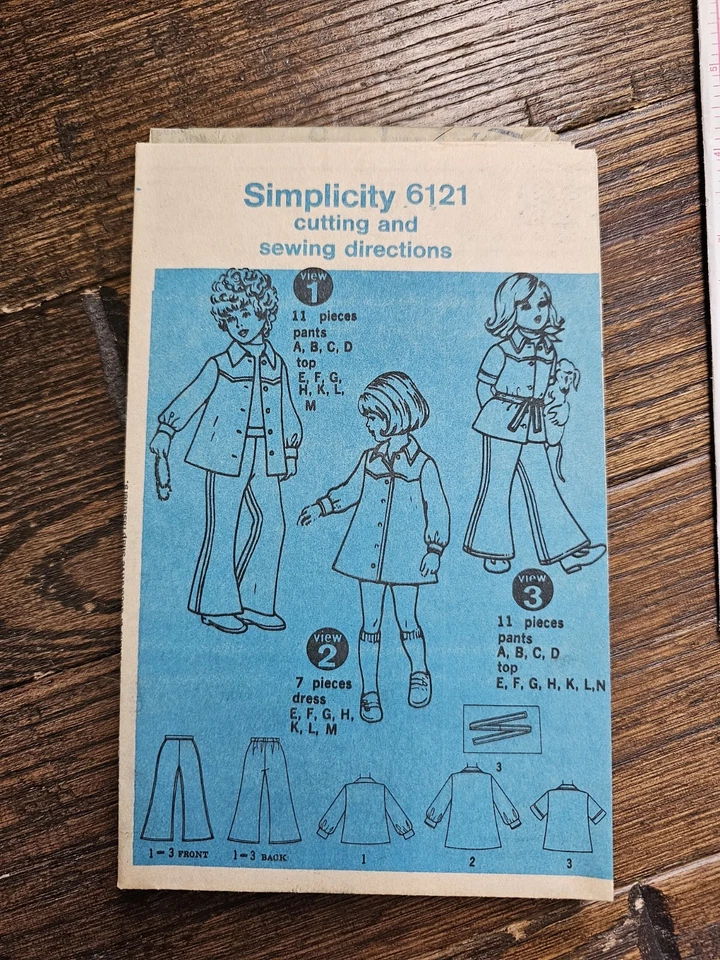 1973 Simplicity 6121 Sewing Pattern Size 5 Child Dress Top & Bell-Bottom Pants - Image 4 of 4