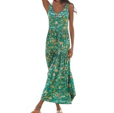 PERUVIAN CONNECTION Dress XL Jade Garden Sleeveless Tiered Maxi Boho Hippie X529