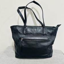 Cole Haan Black Pebbled Leather Tote Bag Shoulder Purse Pocket Zipper Large
