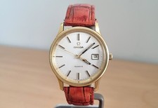 Vintage Omega Seamaster GP silver dial Swiss quartz watch brown leather strap