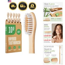 Bamboo Toothbrush Soft Bristles Eco-Friendly 10 Pack Natural Wooden Handle
