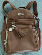 Itzy Ritzy Boss Plus Large Brown Faux Leather Diaper Bag Backpack w/Pockets